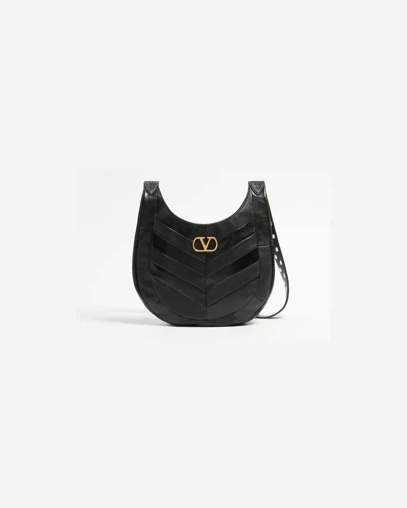 Valentino Garavani Valentino Garavani Hoboho kleine Hobo-Bag aus Nappaleder mit Chevron-Muster. Frau SCHWARZ Schwarz