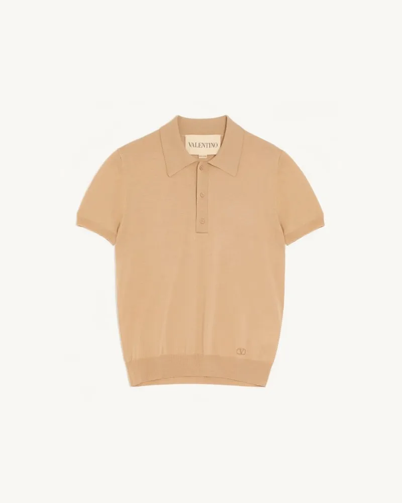 Valentino Garavani Valentino-Poloshirt Aus Wolle Mit Vlogo-Stickerei Mann BEIGE Beige