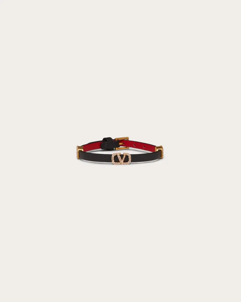 Valentino Garavani Vlogo Signature Armband Aus Leder Frau SCHWARZ/ROUGE PUR Schwarz