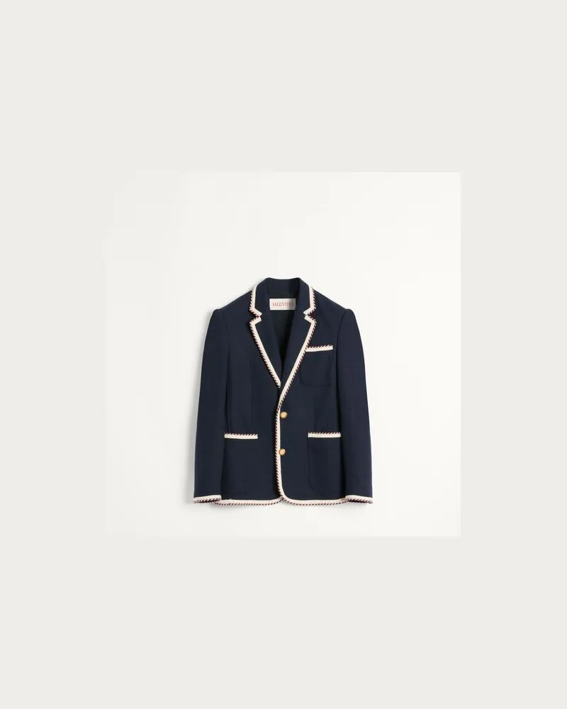 Valentino Garavani Einreihige Jacke Aus Baumwolljersey Mit Torchon-Paspelierung Mann MARINEBLAU Marineblau