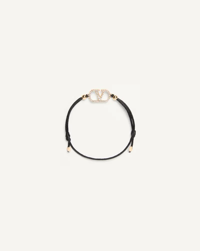 Valentino Garavani Valentino Garavani Vlogo Signature Armband Aus Baumwolle Und Swarovski® Kristallen Frau SCHWARZ/CRYSTAL Schwarz