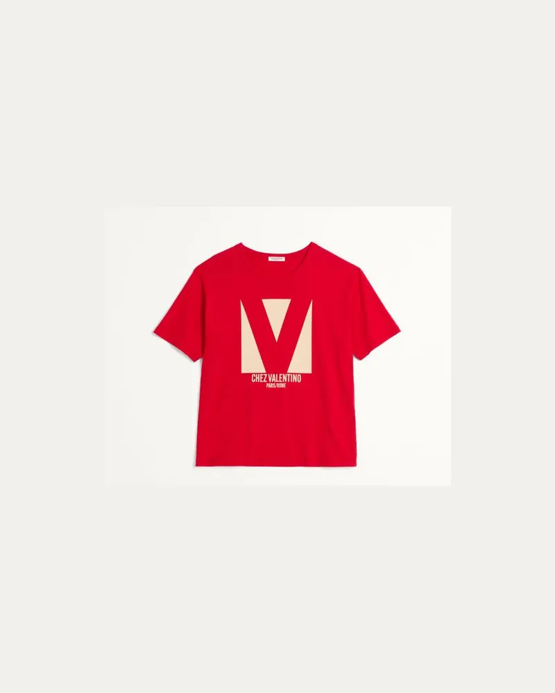 Valentino Garavani T-Shirt Aus Baumwolle Mit Chez Valentino Print Mann ROT Rot