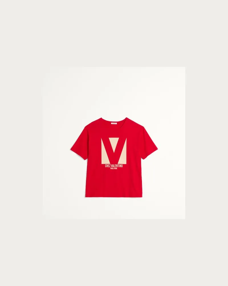 Valentino Garavani T-Shirt Aus Baumwolle Mit Chez Valentino Print Mann ROT Rot