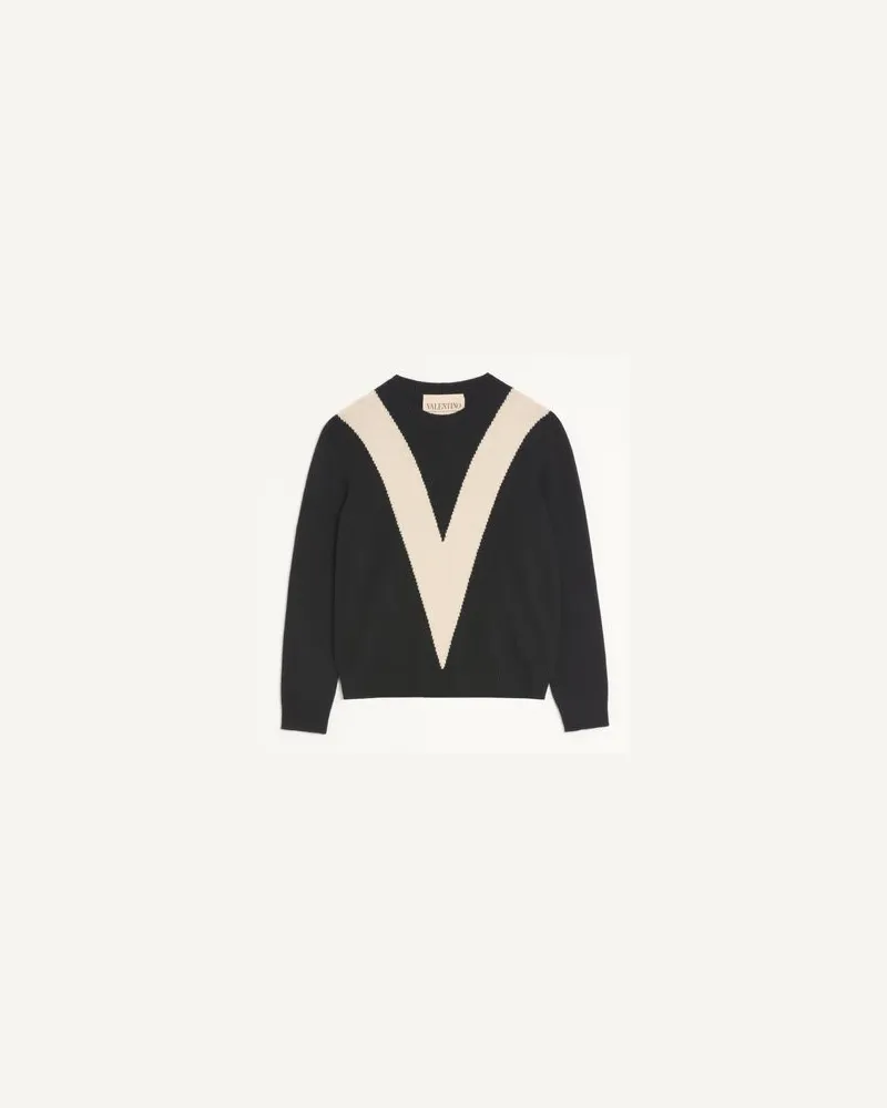 Valentino Garavani Valentino Wollpullover mit V-Intarsie Mann SCHWARZ/BUTTER Schwarz