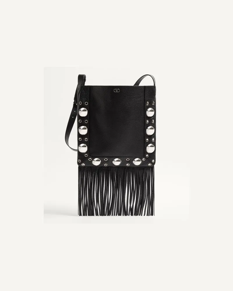 Valentino Garavani Valentino Garavani Nellcôte Schultertasche aus genarbtem Kalbsleder mit Fransen Mann SCHWARZ Schwarz