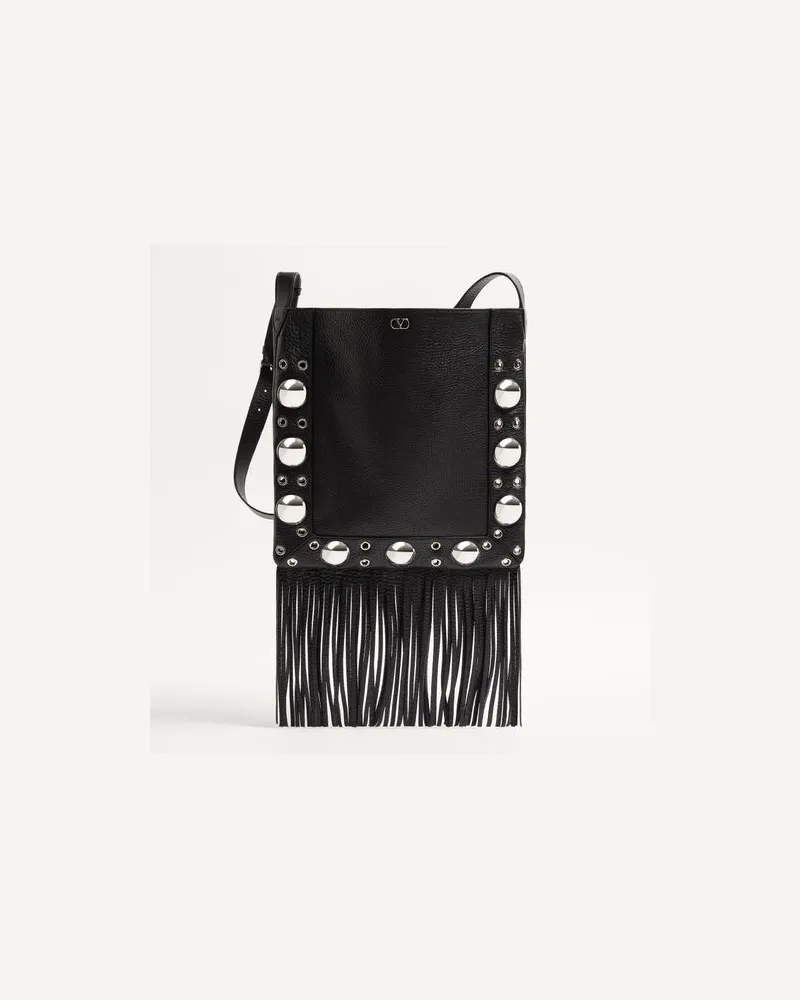 Valentino Garavani Valentino Garavani Nellcôte Schultertasche Aus Genarbtem Kalbsleder Mit Fransen Und Besatz, Verziert Mit Kugel-Studs Und Nieten Mann SCHWARZ Schwarz