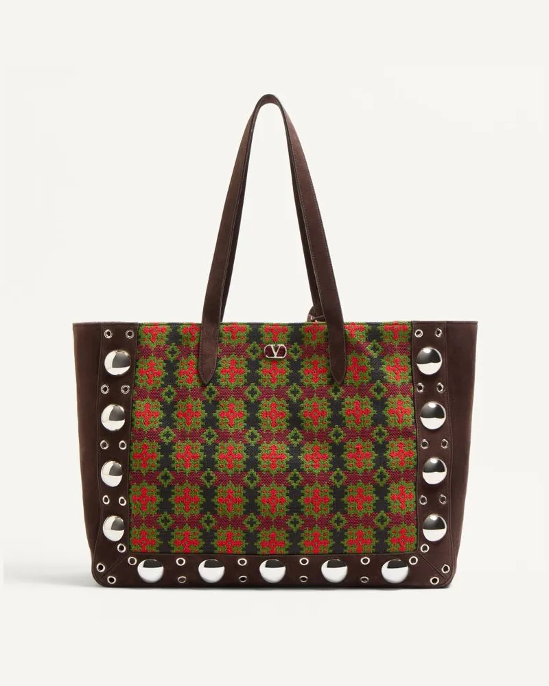 Valentino Garavani Valentino Garavani Nellcôte Grosse Shoppingtasche Aus Jacquard-Stoff Mann MULTICOLOR/TESTA DI MORO Multicolor
