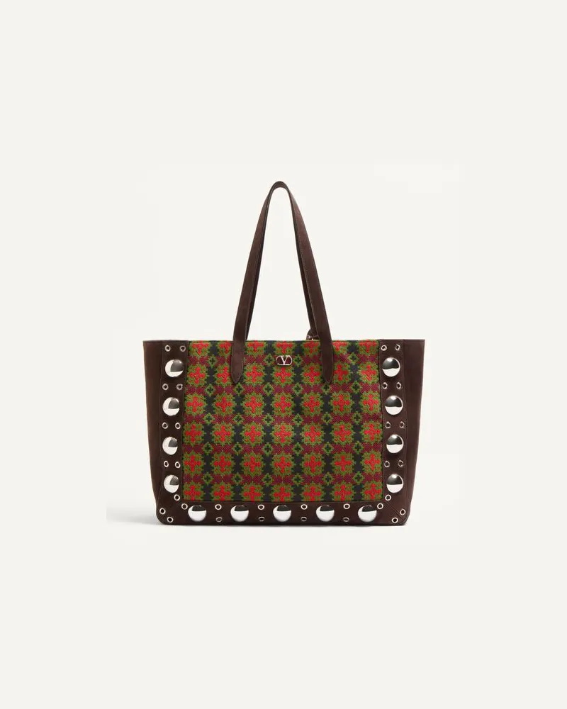 Valentino Garavani Valentino Garavani Nellcôte Grosse Shoppingtasche Aus Jacquard-Stoff Mann MULTICOLOR/TESTA DI MORO Multicolor
