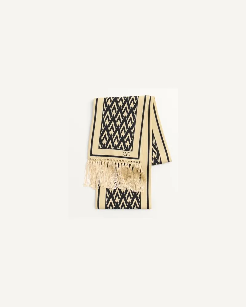 Valentino Garavani Toute La V Bandeau-Schal Aus Seide Mit Fransen Mann CREME/SCHWARZ Creme