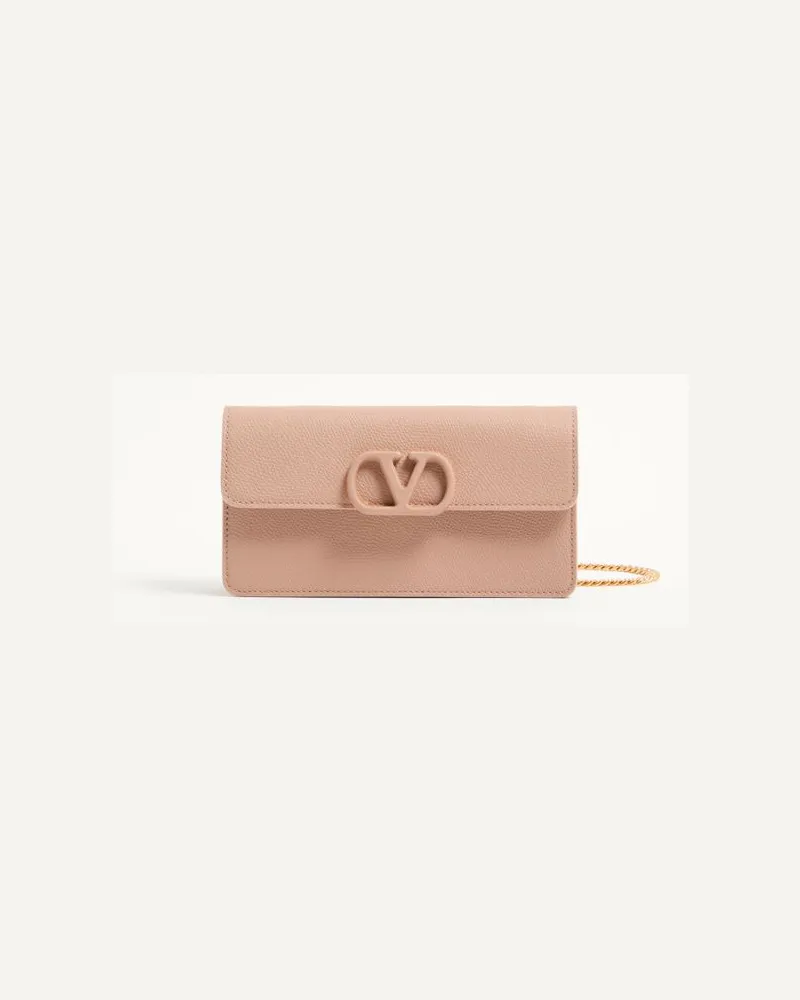 Valentino Garavani Portemonnaie VLogo Signature Aus Gekörntem Kalbsleder Mit Kettenriemen Frau ROSE CANNELLE Rose