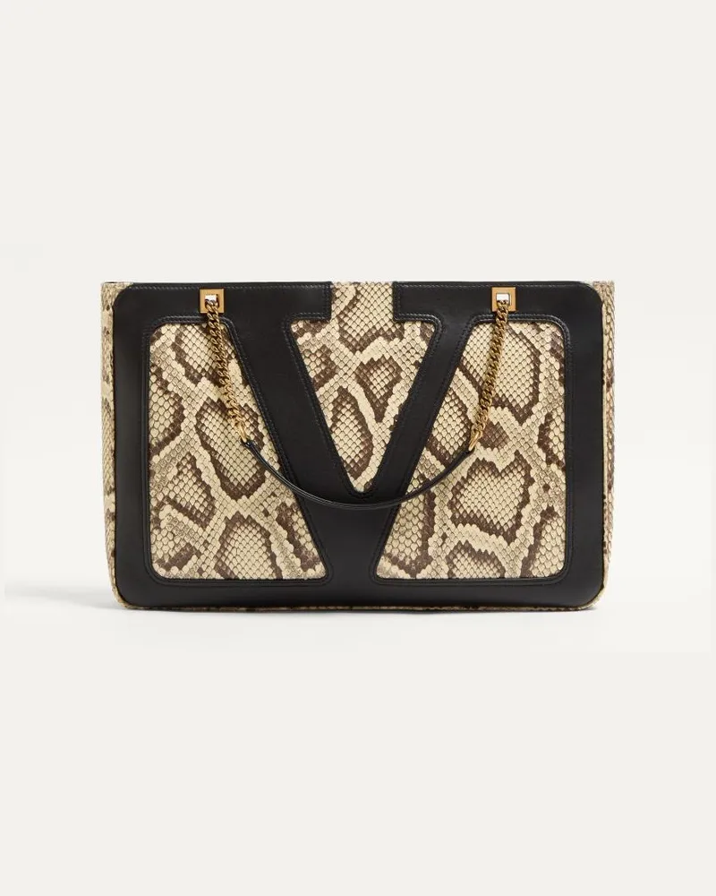 Valentino Garavani Valentino Garavani Viva Superstar Mittelgrosser Shopper Aus Pythonleder Frau CREME/SCHWARZ Creme