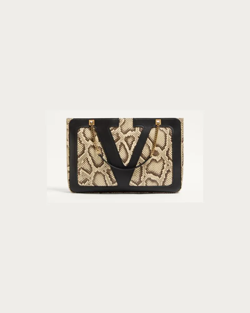 Valentino Garavani Valentino Garavani Viva Superstar Mittelgrosser Shopper Aus Pythonleder Frau CREME/SCHWARZ Creme
