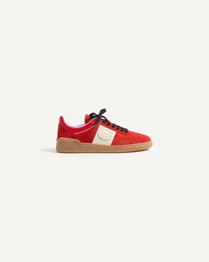 Valentino Garavani Upvillage Low-Top-Sneaker Aus Spalt- Und Kalbsnappaleder Mann KORAL/ELFENBEIN Koral