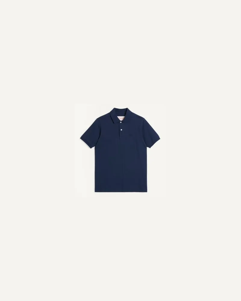 Valentino Garavani Poloshirt Aus Baumwoll-Piqué Mit Vlogo-Stickerei Mann INDIGO Indigo