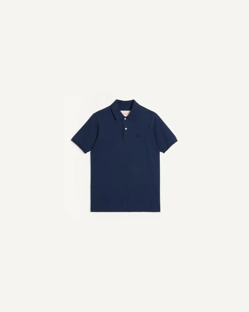 Valentino Garavani Poloshirt Aus Baumwoll-Piqué Mit Vlogo-Stickerei Mann INDIGO Indigo