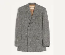 Valentino Zweireiher-Jacke Aus Natté Boutonné-Wolle Mann ELFENBEIN/SCHWARZ