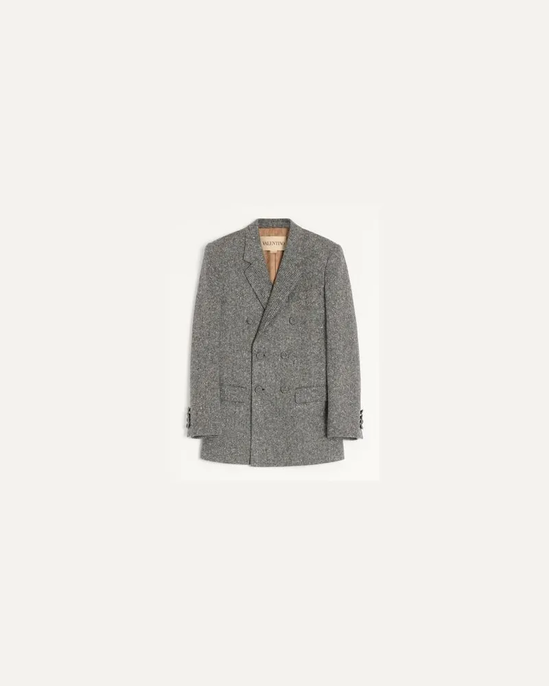 Valentino Garavani Valentino Zweireiher-Jacke Aus Natté Boutonné-Wolle Mann ELFENBEIN/SCHWARZ Elfenbein