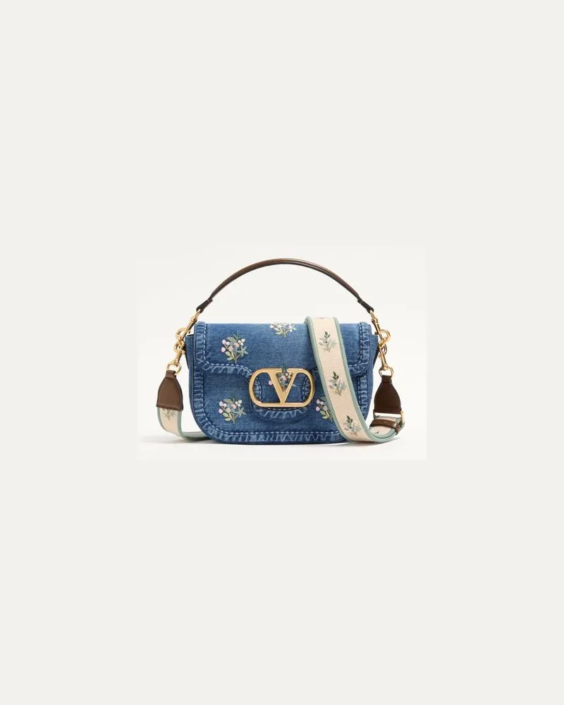 Valentino Garavani Valentino Garavani Alltime Medium Schultertasche aus besticktem Denim mit besticktem Riemen Frau DENIM Denim