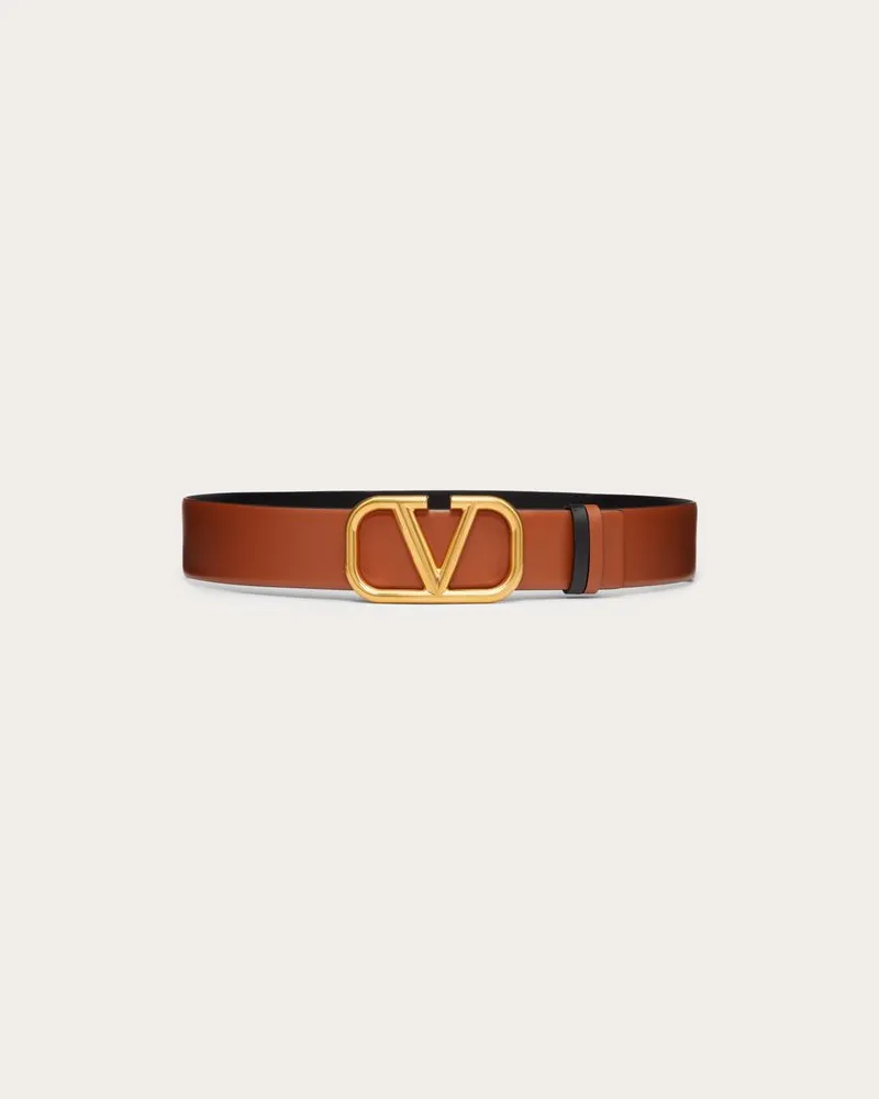 Valentino Garavani Wendegürtel Vlogo Signature Aus Glänzendem Kalbsleder, 40 Mm Frau SATTELBRAUN/SCHWARZ Sattelbraun