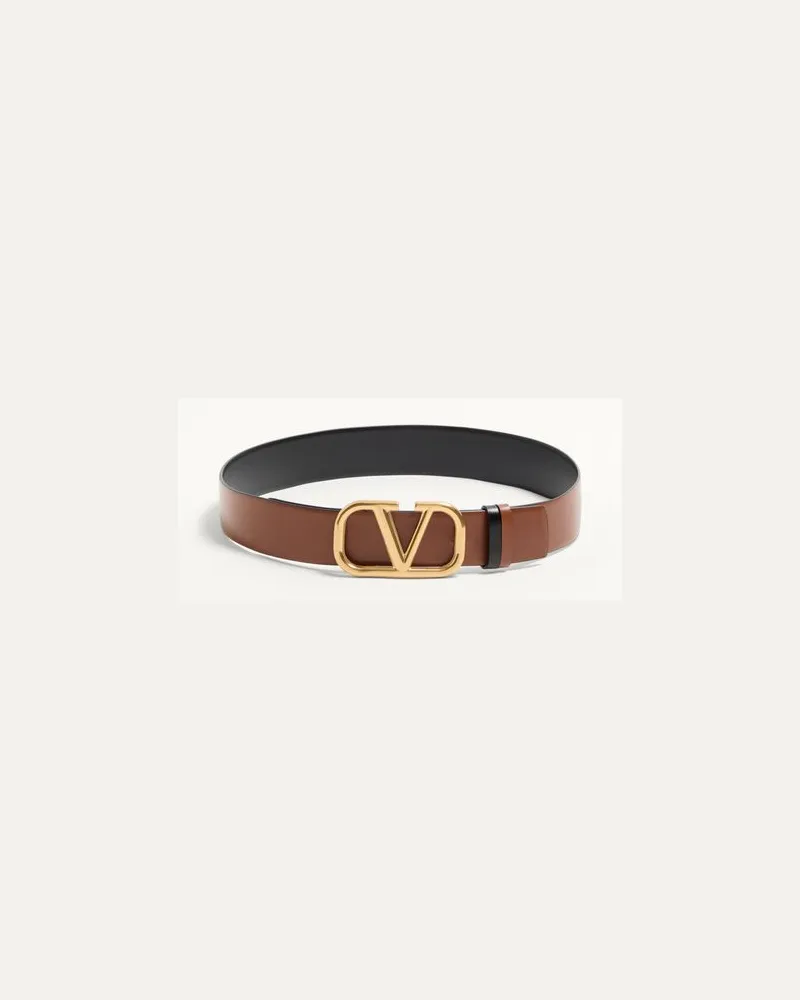 Valentino Garavani Wendegürtel Vlogo Signature Aus Glänzendem Kalbsleder, 40 Mm Frau SATTELBRAUN/SCHWARZ Sattelbraun