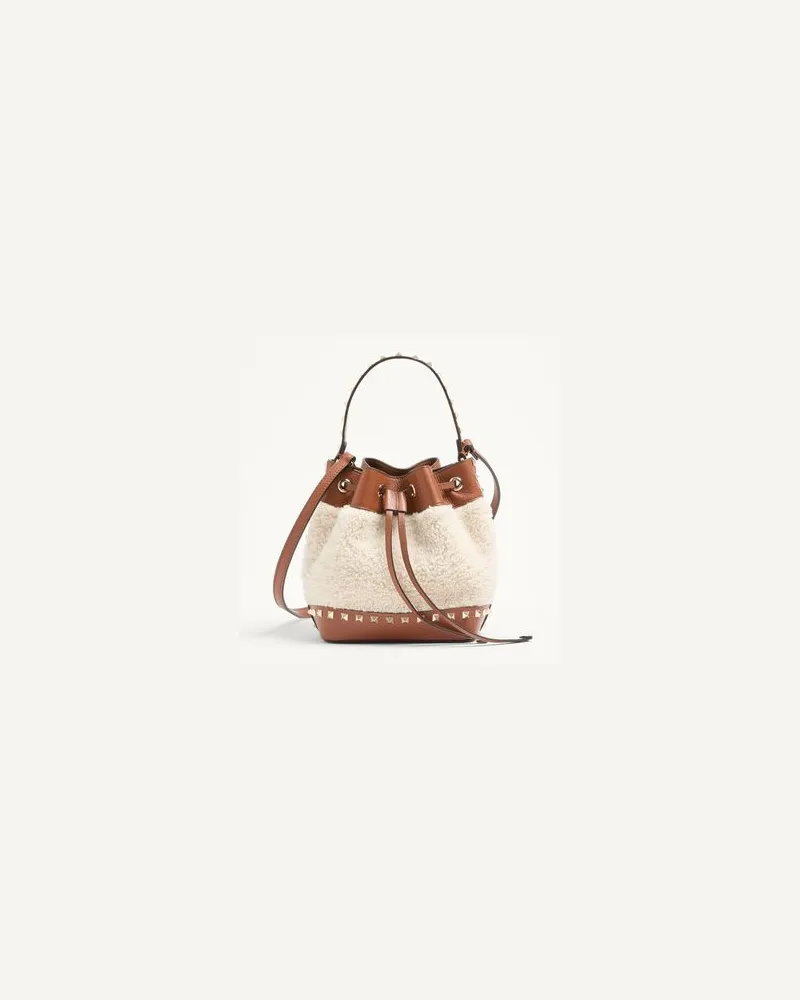 Valentino Garavani Valentino Garavani Rockstud Bucket Bag Aus Lammfell Frau NATUR/SADDLE BROWN Natur