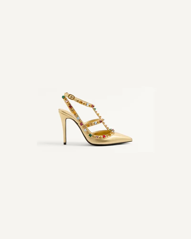 Valentino Garavani Rockstud Décolleté Aus Laminiertem Nappaleder Mit Cabochon Und Kristallen 100 Mm Frau ANTIQUE BRASS/MULTICOLOR Antique