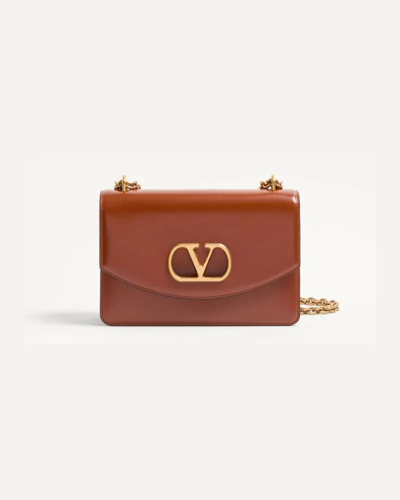 Valentino Garavani Valentino Garavani Vain Schultertasche Aus Glänzendem Kalbsleder Frau DARK BRANDY Dark