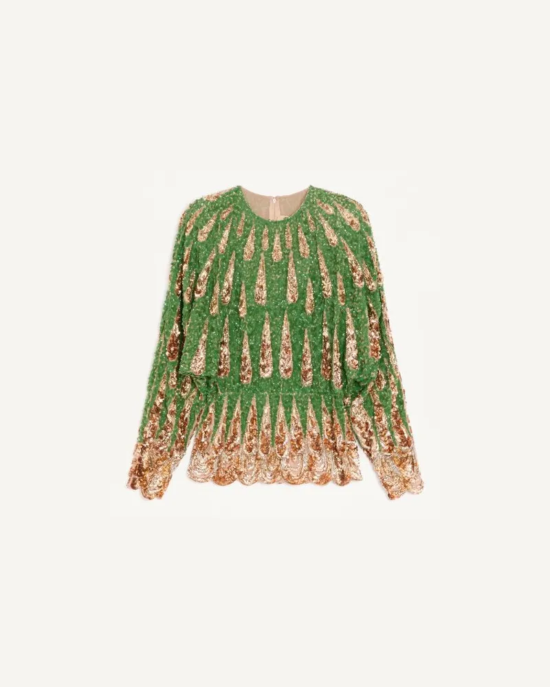 Valentino Garavani Besticktes Chiffon-Oberteil Frau GRÜN/MEHRFARBIG Grün