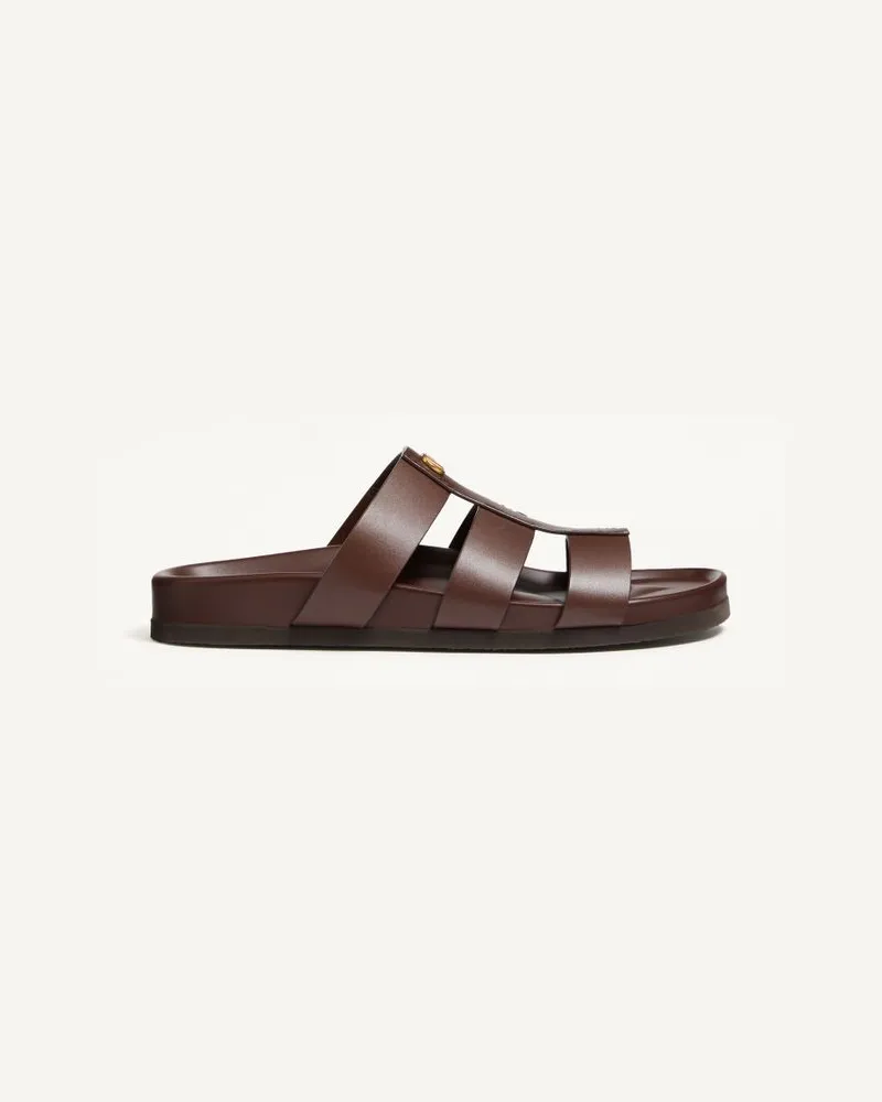 Valentino Garavani Studshield Slide-Sandalen Aus Kalbsleder Mann BARK BROWN Bark