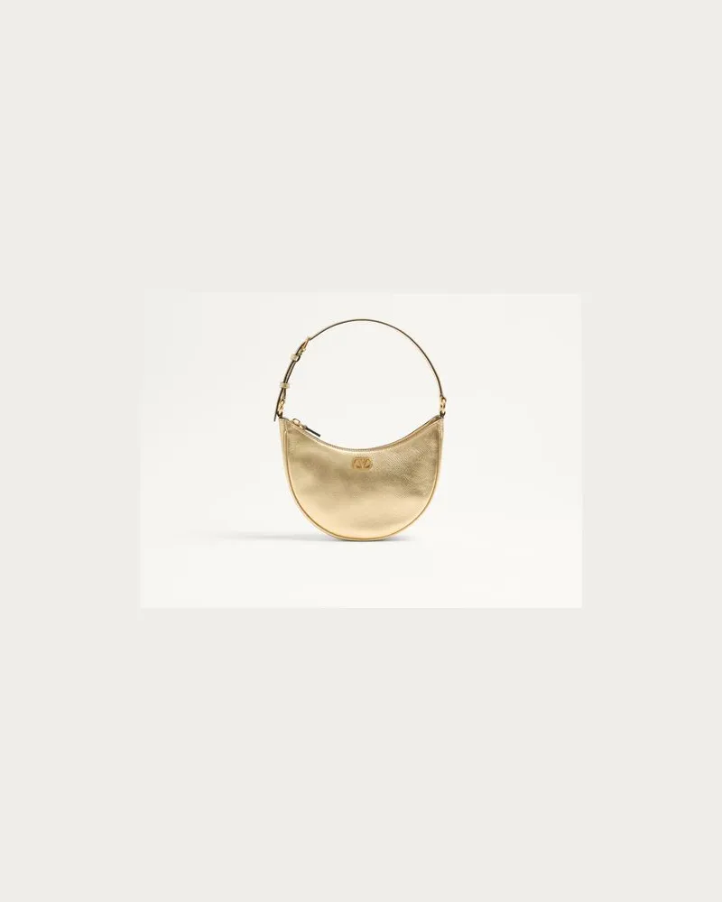Valentino Garavani Vlogo Signature Mini Hobo Bag Aus Laminiertem, Genarbtem Kalbsleder Frau ANTIQUE BRASS Antique