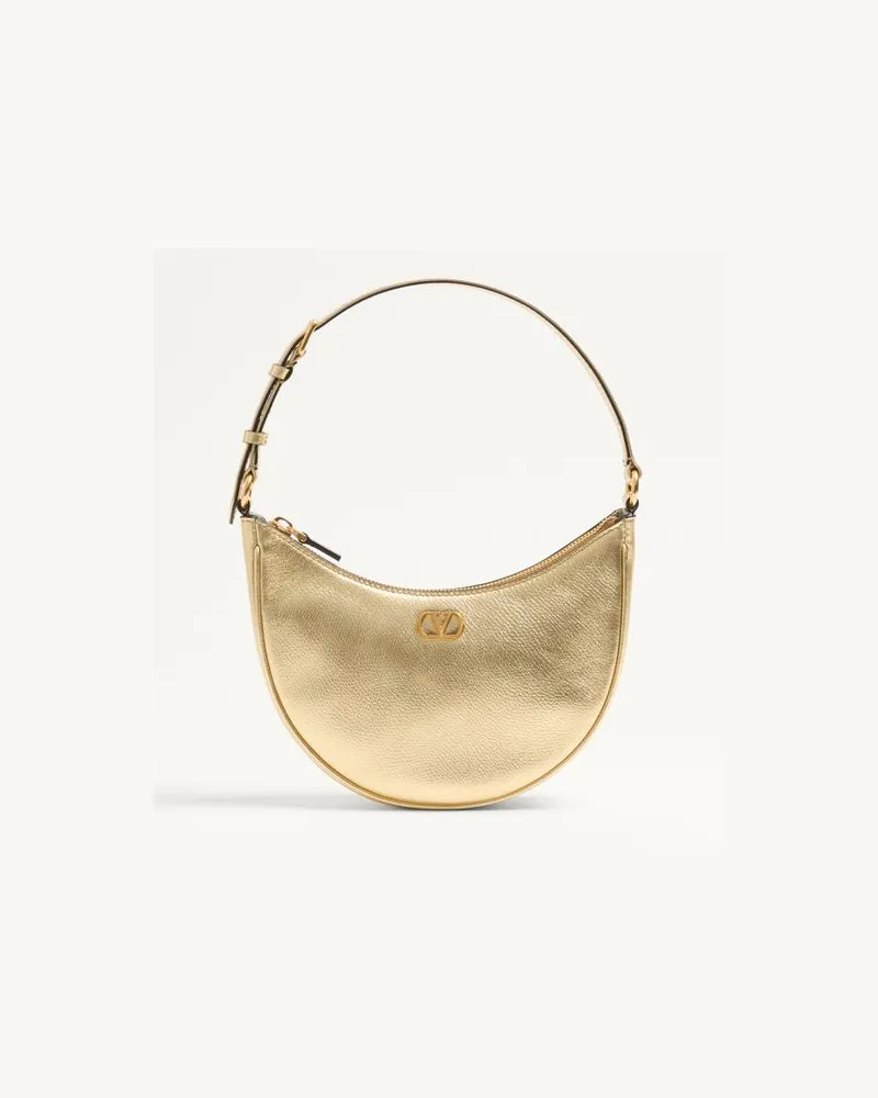 Valentino Garavani VLogo Signature Mini Hobo Bag Aus Laminiertem, Genarbtem Kalbsleder Frau ANTIQUE BRASS Antique