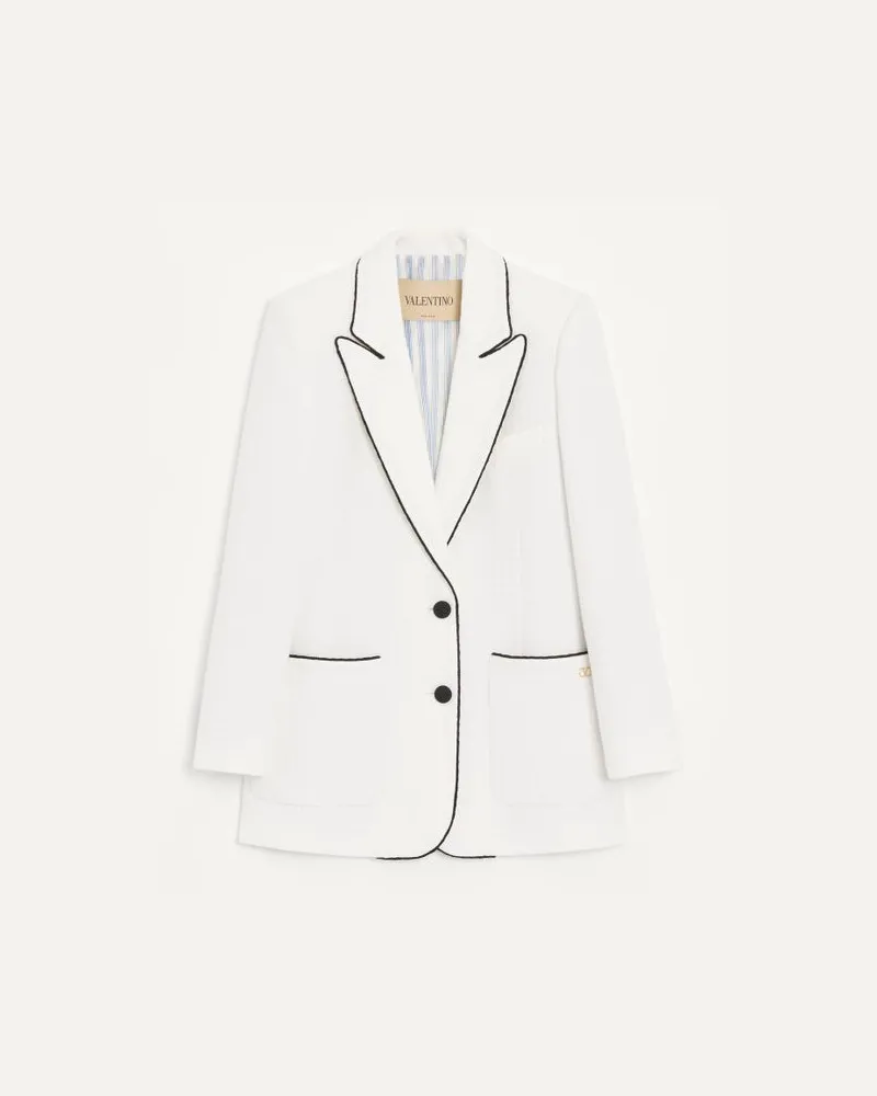 Valentino Garavani Jacke aus Canestrello-Cotton-Tweed Frau LATTE/SCHWARZ Latte