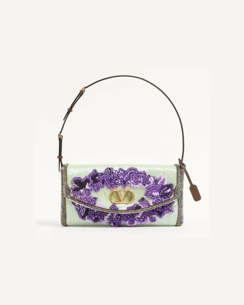 Valentino Garavani Valentino Garavani DeVain Kleine bestickte Schultertasche Frau MINZE/VIOLETT Minze