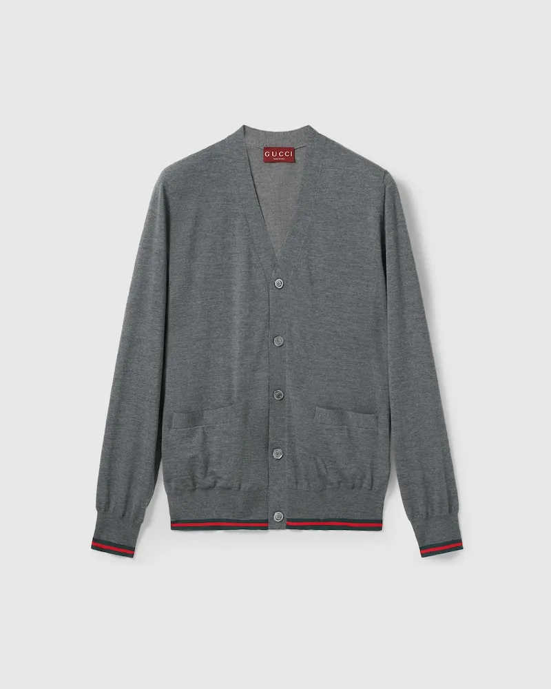 Gucci Cardigan aus Wollstrick Mit Web, Größe Grau