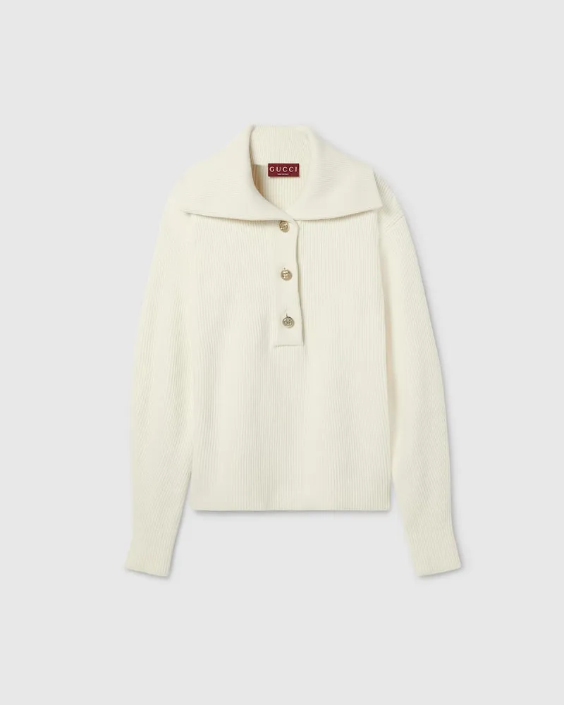 Gucci Pullover aus Gerippter Woll-Kaschmir-Mischung, Größe Weiß