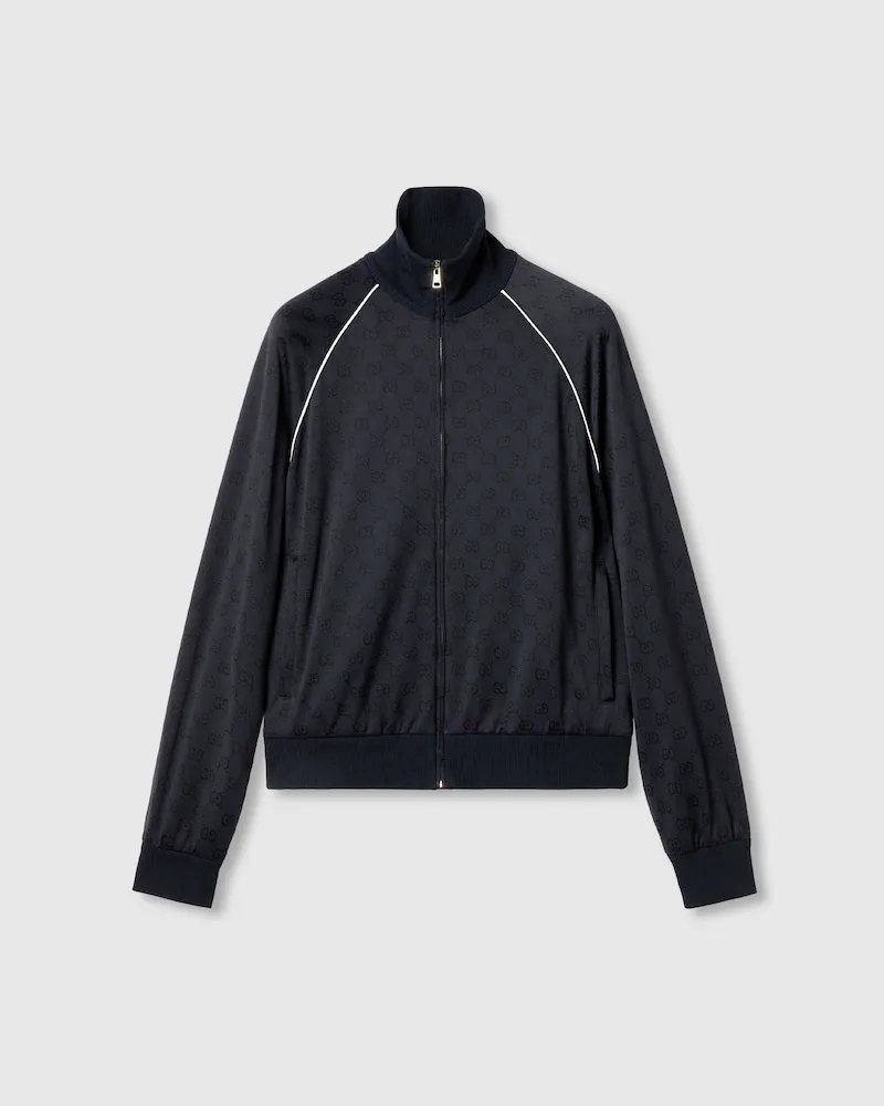 Gucci Veste Zippée En Jersey Et Nylon GG, Taille Bleu
