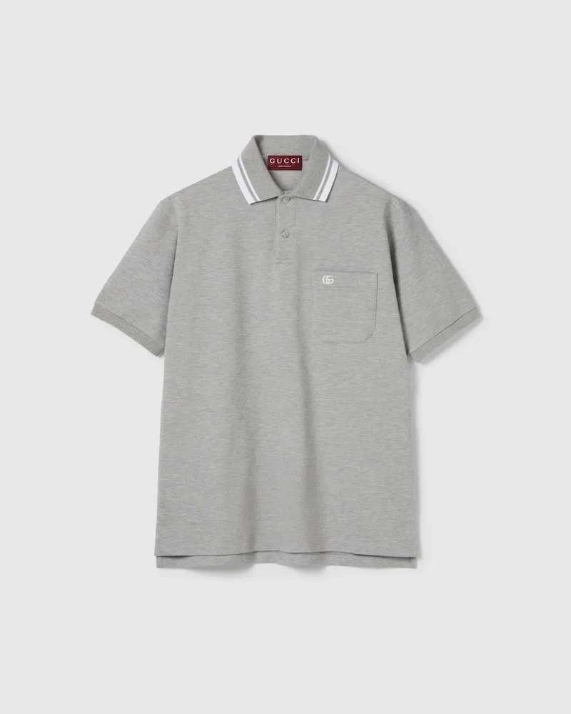Gucci Poloshirt aus Baumwoll-Piqué Mit Stickerei, Größe Grau