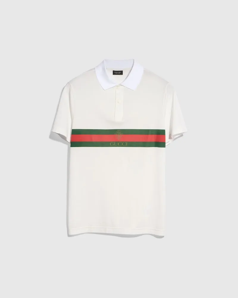 Gucci Poloshirt aus Baumwolljersey mit Web, Größe Weiß