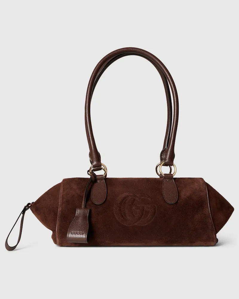Gucci Mittelgroße Boston-Tasche mit Doppel G Detail Braun