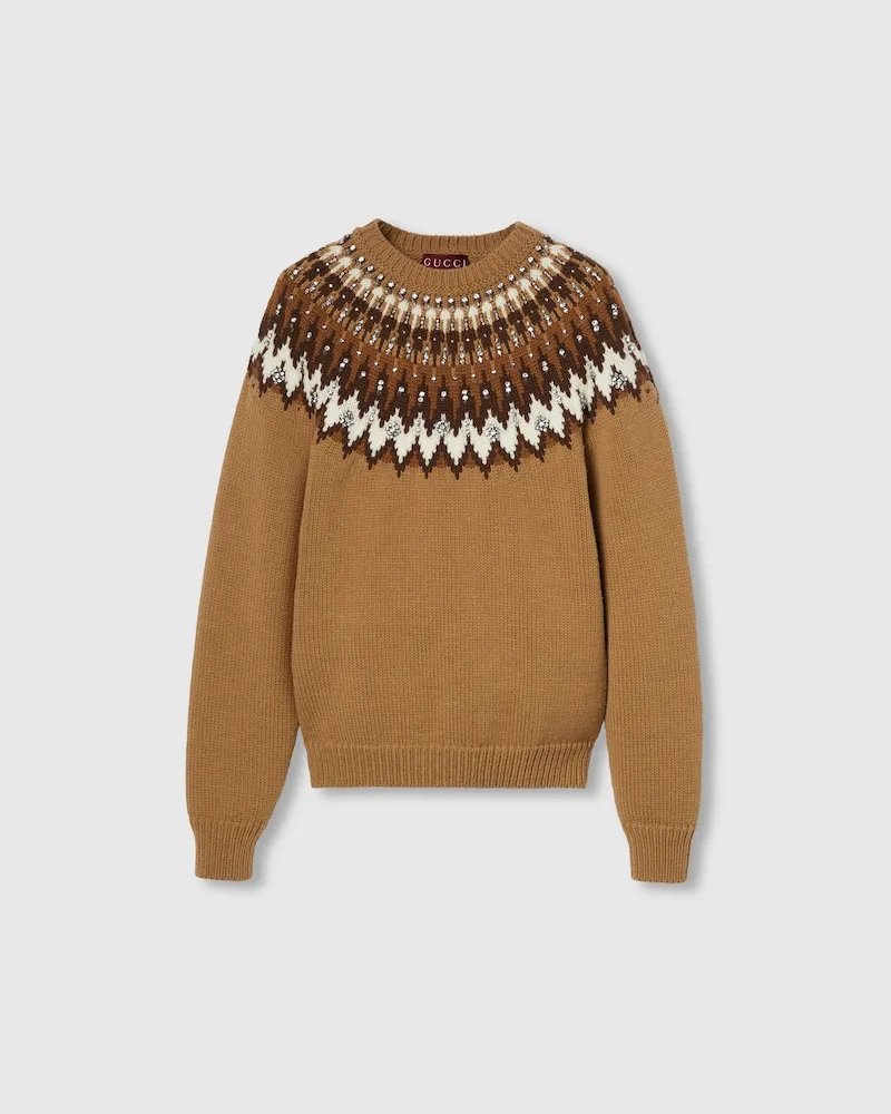 Gucci Pullover aus Wolljacquard Mit Norwegermuster, Größe Braun