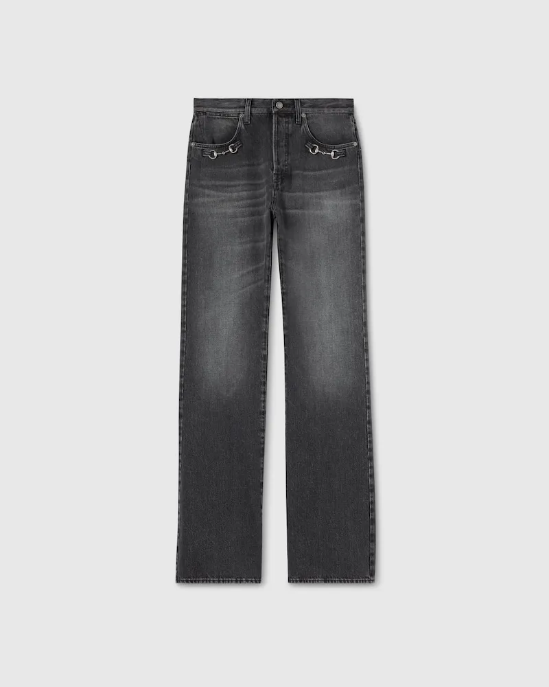 Gucci Hose aus Baumwolldenim Mit Horsebit-Detail, Größe Schwarz
