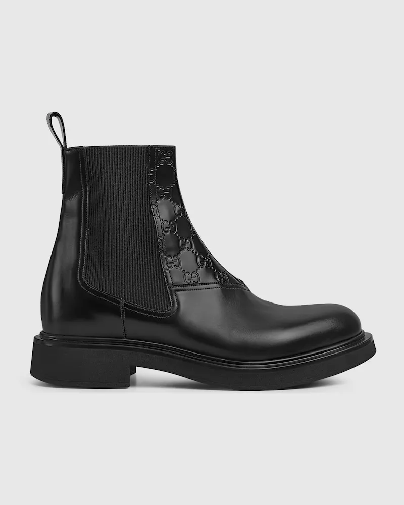 Gucci Herrenstiefelette Mit GG Detail, Größe Schwarz