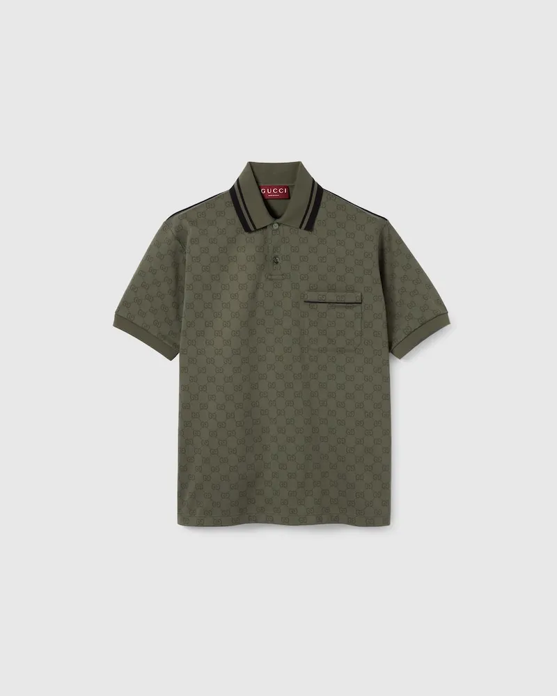 Gucci Poloshirt aus GG Jerseyjacquard, Größe Grün