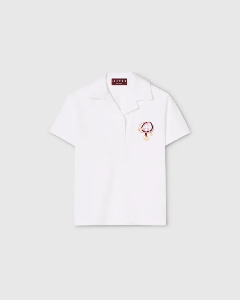 Gucci Poloshirt aus Baumwoll-Piqué Mit Stickerei, Größe Weiß