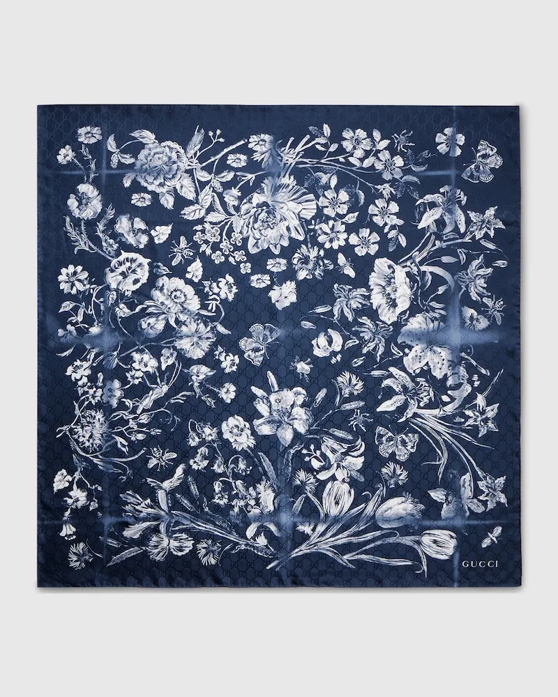 Gucci Carré En Jacquard De Soie À Imprimé Bleu