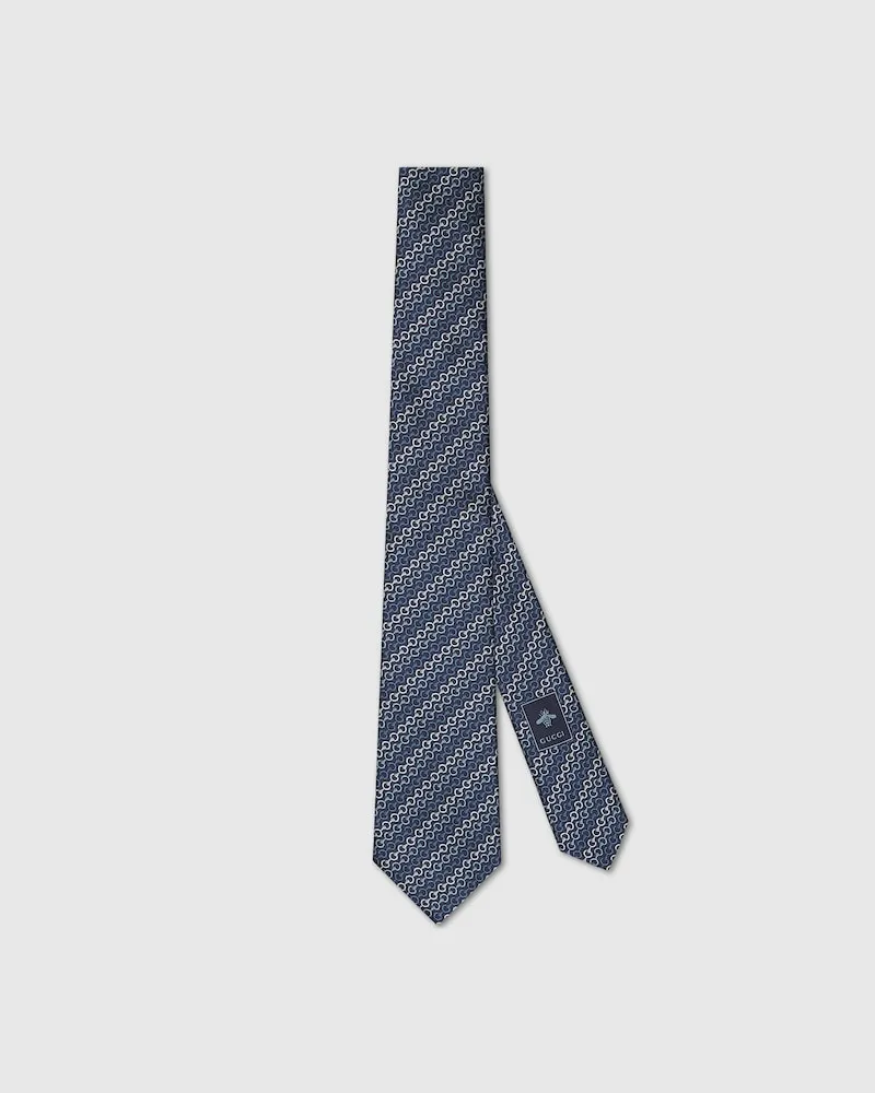 Gucci Krawatte aus Seidenjacquard Mit Horsebit Blau