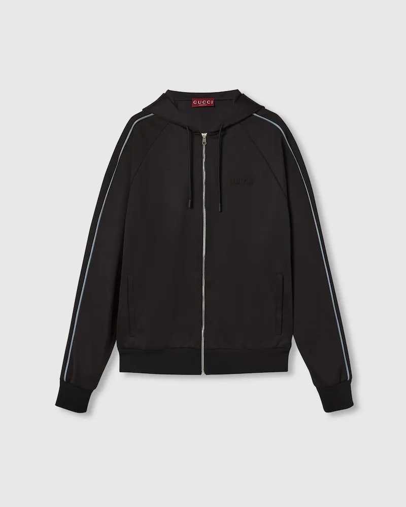 Gucci Jacke aus Jersey Mit Reißverschluss Und Stickerei, Größe Schwarz