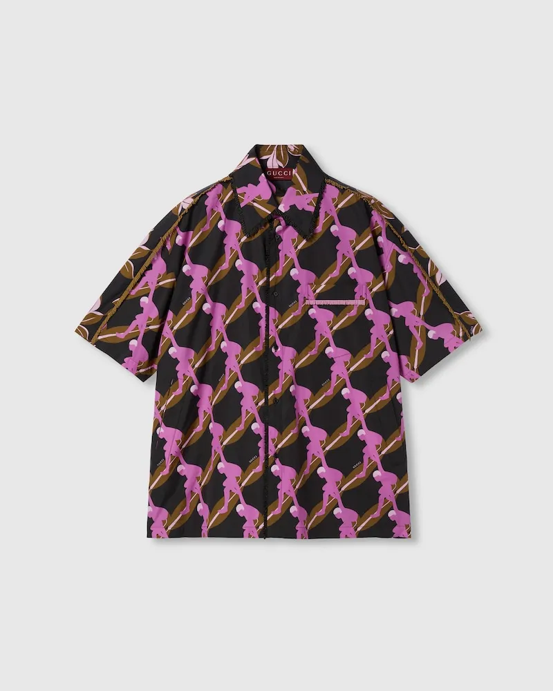 Gucci Übergroßes Hemd aus Baumwollpopeline Mit Print, Größe Braun