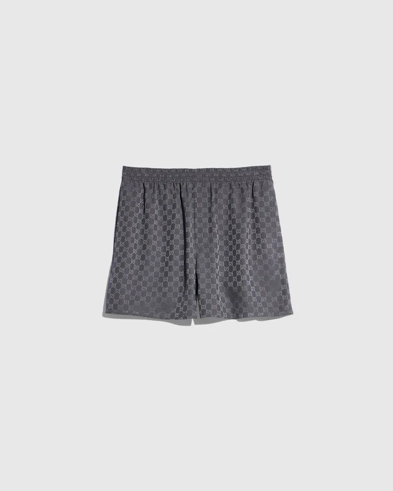 Gucci Shorts aus GG Seidenjacquard, Größe Grau
