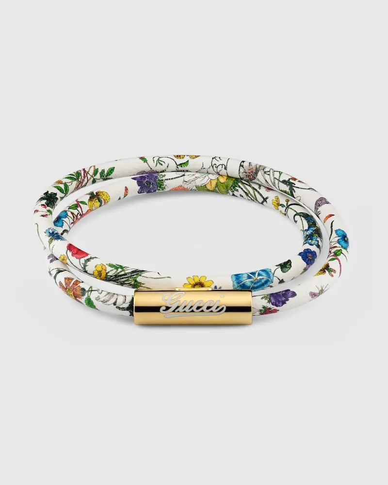 Gucci Leder-Doppelarmband mit Schriftzug Goldfarbenes